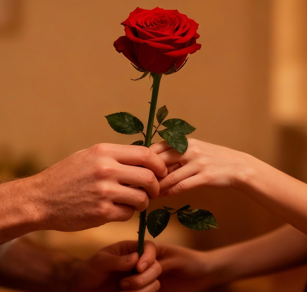 Single rose with stem in a box